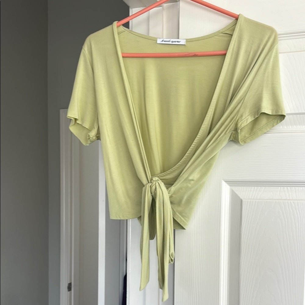 Green Flutter Sleeve Wrap Crop Top